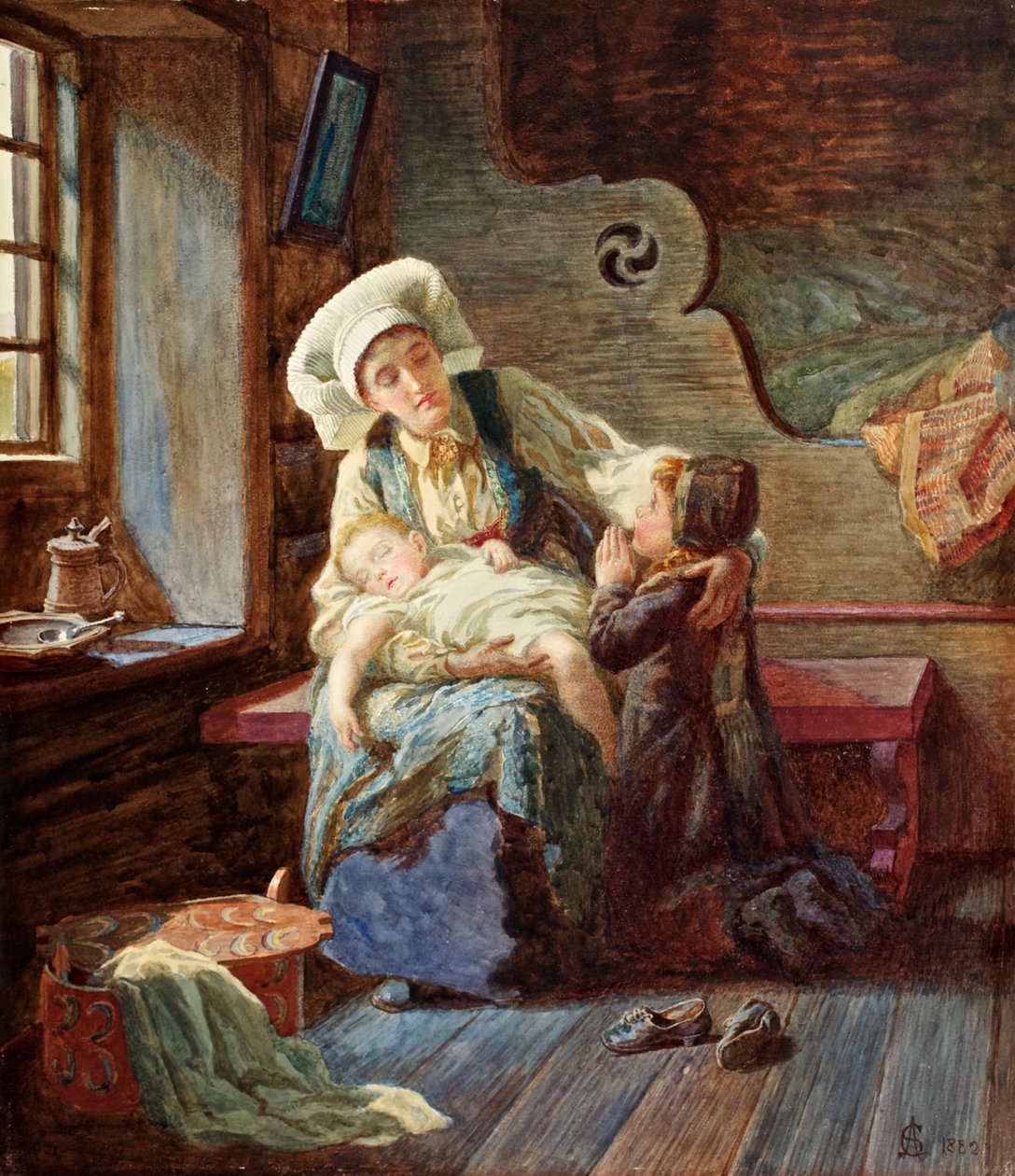Avond in een Noors huis, 1882 door Catharine Adelaide Sparkes