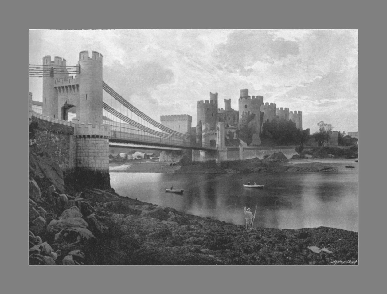 Conway Castle en bruggen, ca. 1900 door Catherall and Pritchard