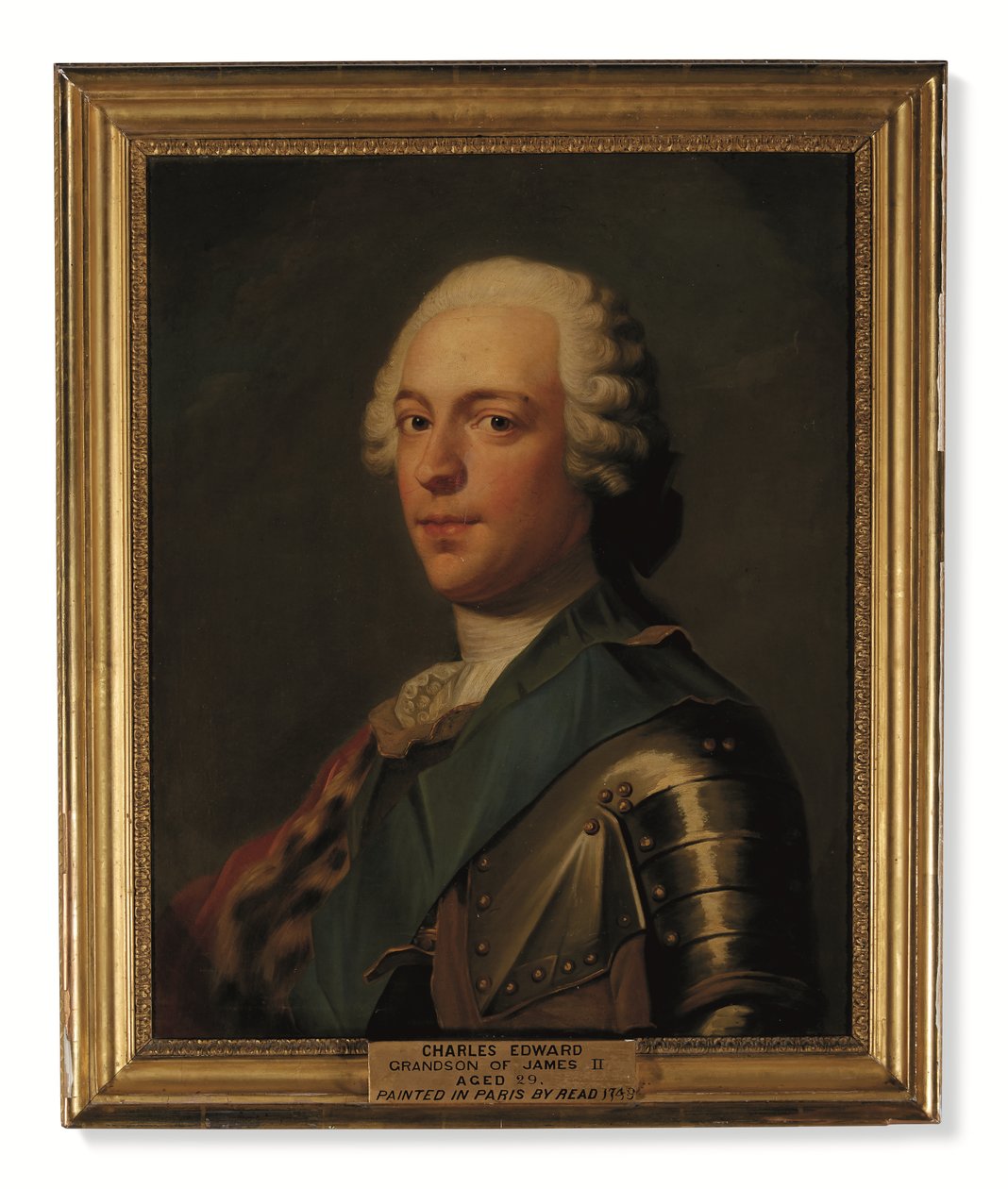 Prins Charles Edward Stuart, in harnas, met blauwe sjerp van de Orde van de Kousenband door Catherine (attr. to) Read
