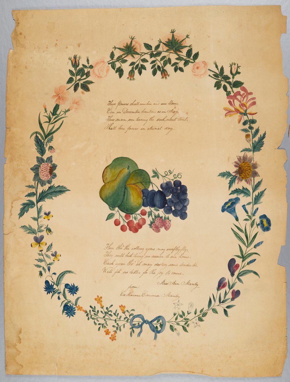 Zonder Titel (gedicht en decoratieve krans) door Catherine Emma Manley