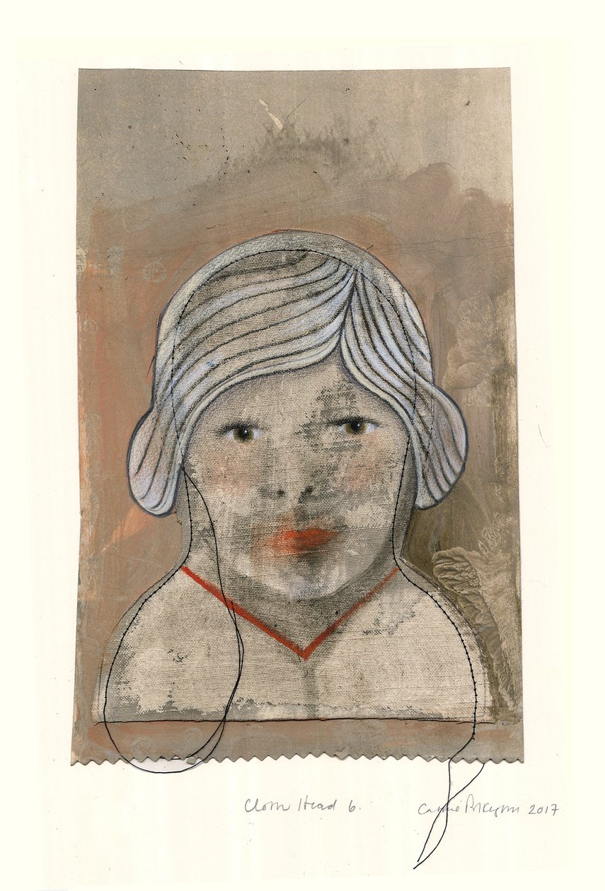 Doekhoofd, 2017 (digitale archiefprint met inkleuring met de hand) door Cathie Pilkington