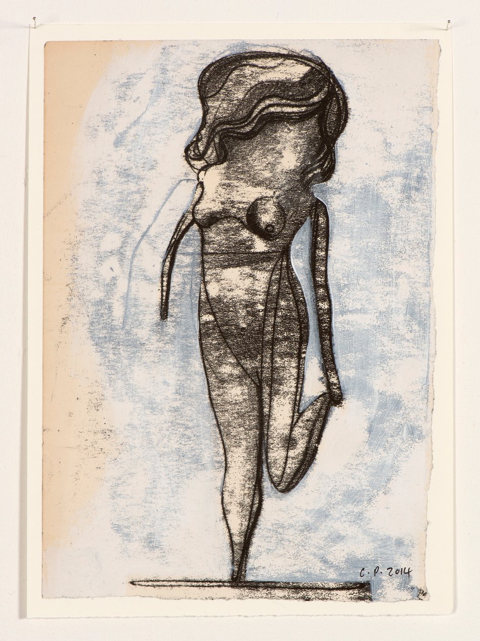 Pop op één been, 2014 (monoprint en acrylverf) door Cathie Pilkington