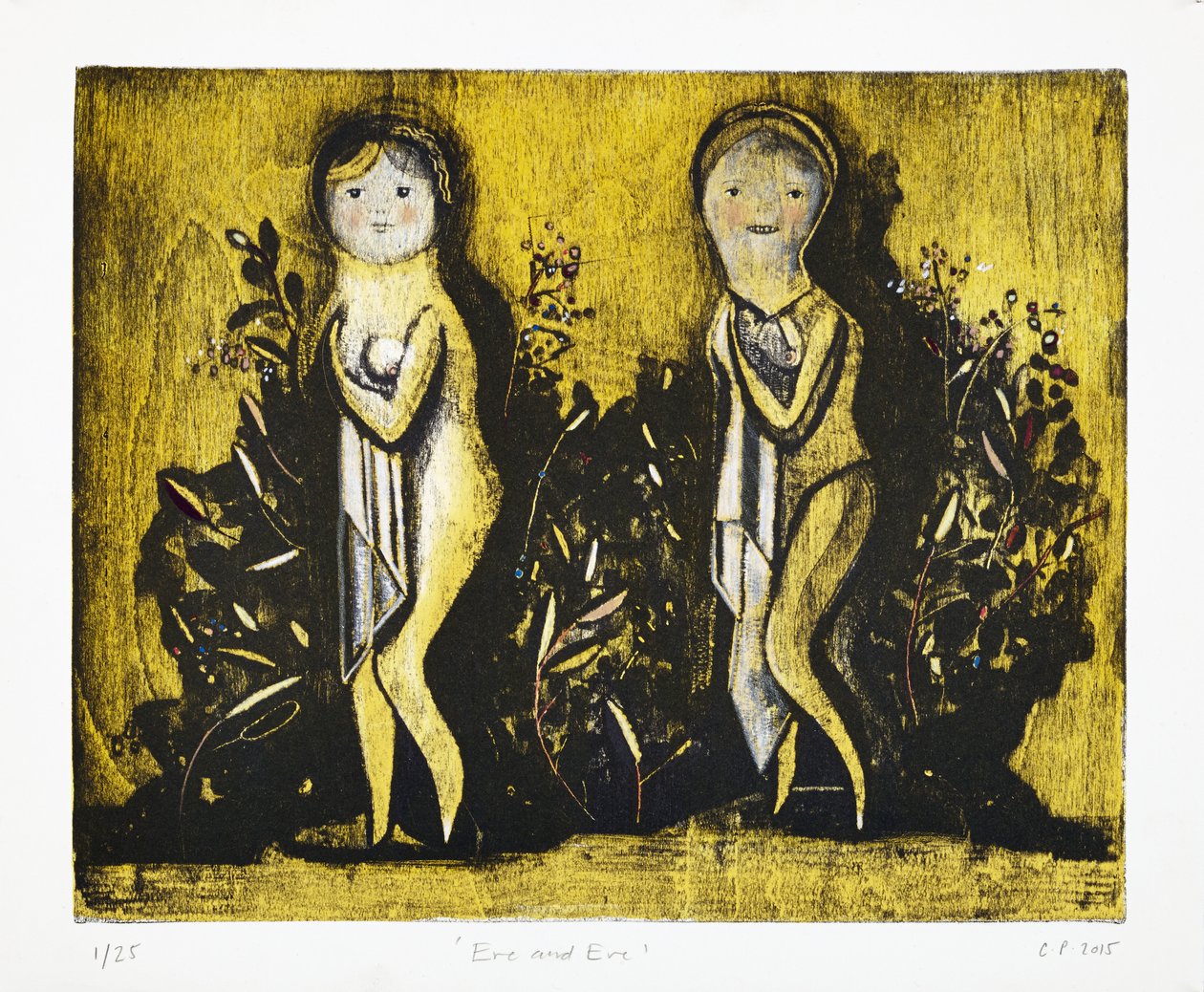 Eva en Eva, 2015 (mokulito-litho met handkleuring) door Cathie Pilkington