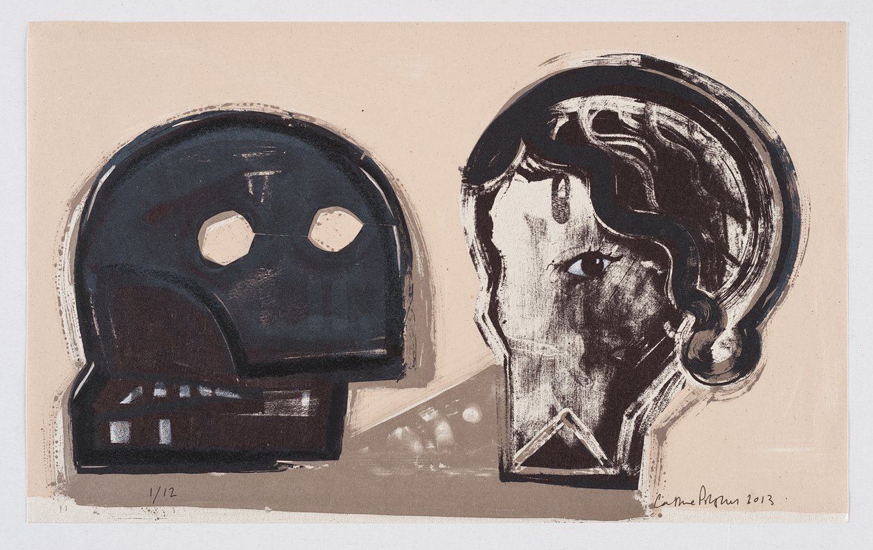 Looks 5, 2013 (litho met handinkleuring) door Cathie Pilkington
