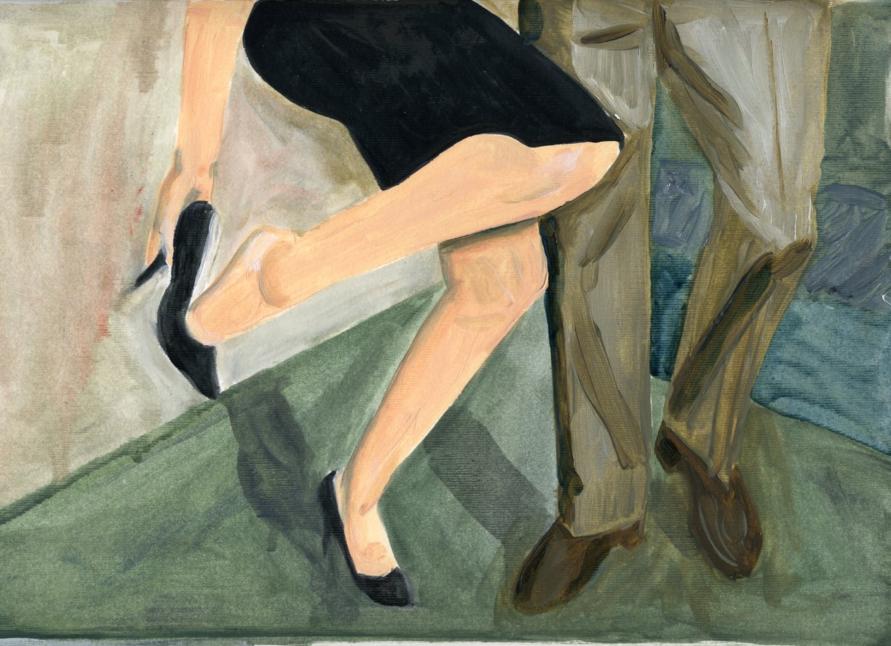 27.09.09 - Ze dansten zo hard dat ze haar schoenen uit moest doen, 2009 (olieverf op papier) door Cathy Lomax