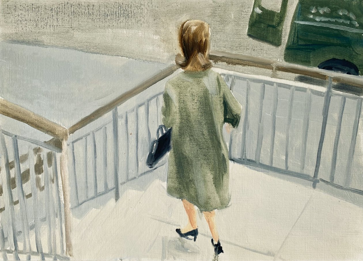 4.06.20 Ze hadden afgesproken om naar het hotel te gaan, 2020 (olieverf op papier) door Cathy Lomax