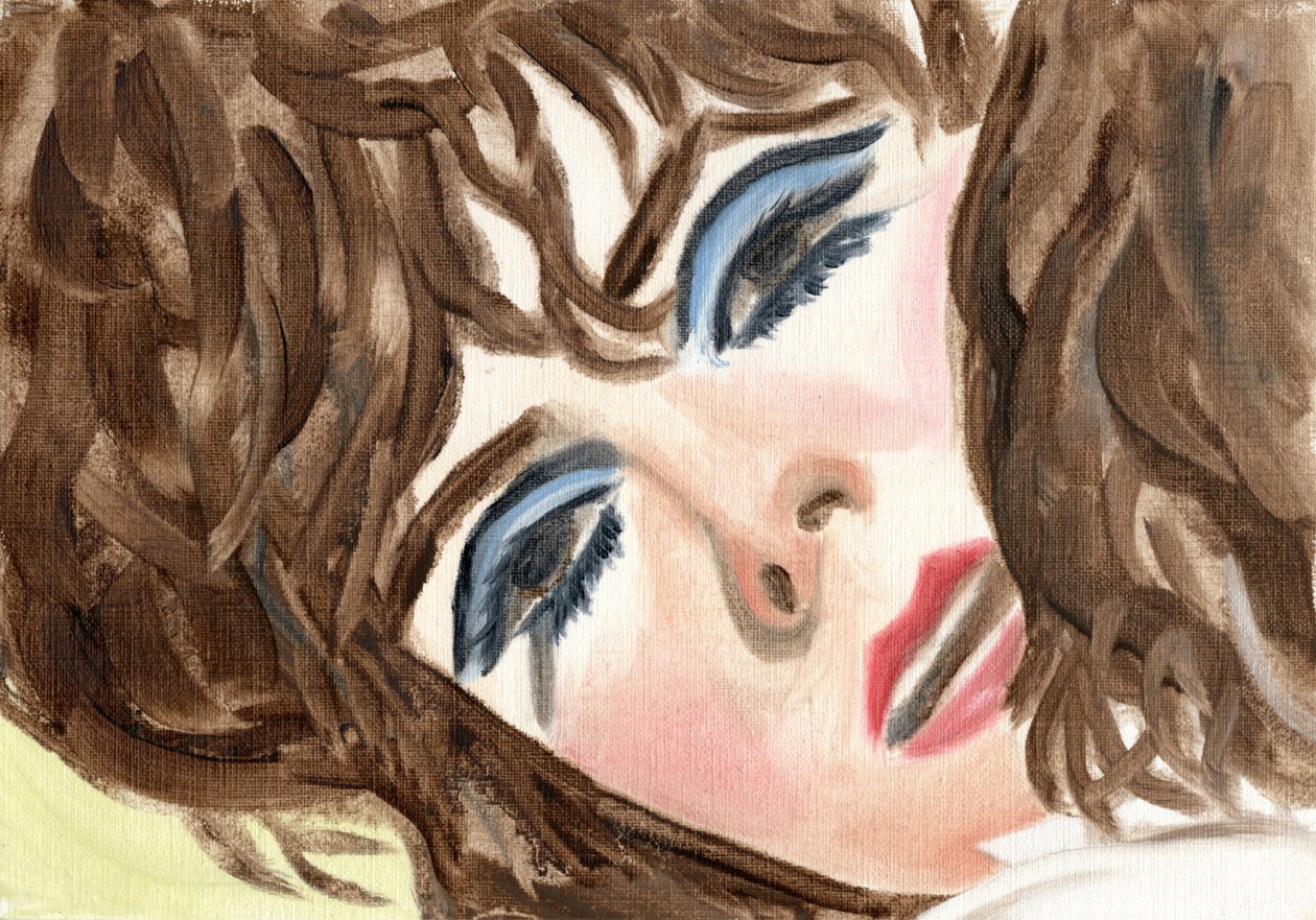 Mirte (blauwe oogschaduw), 2024 (olieverf op papier) door Cathy Lomax