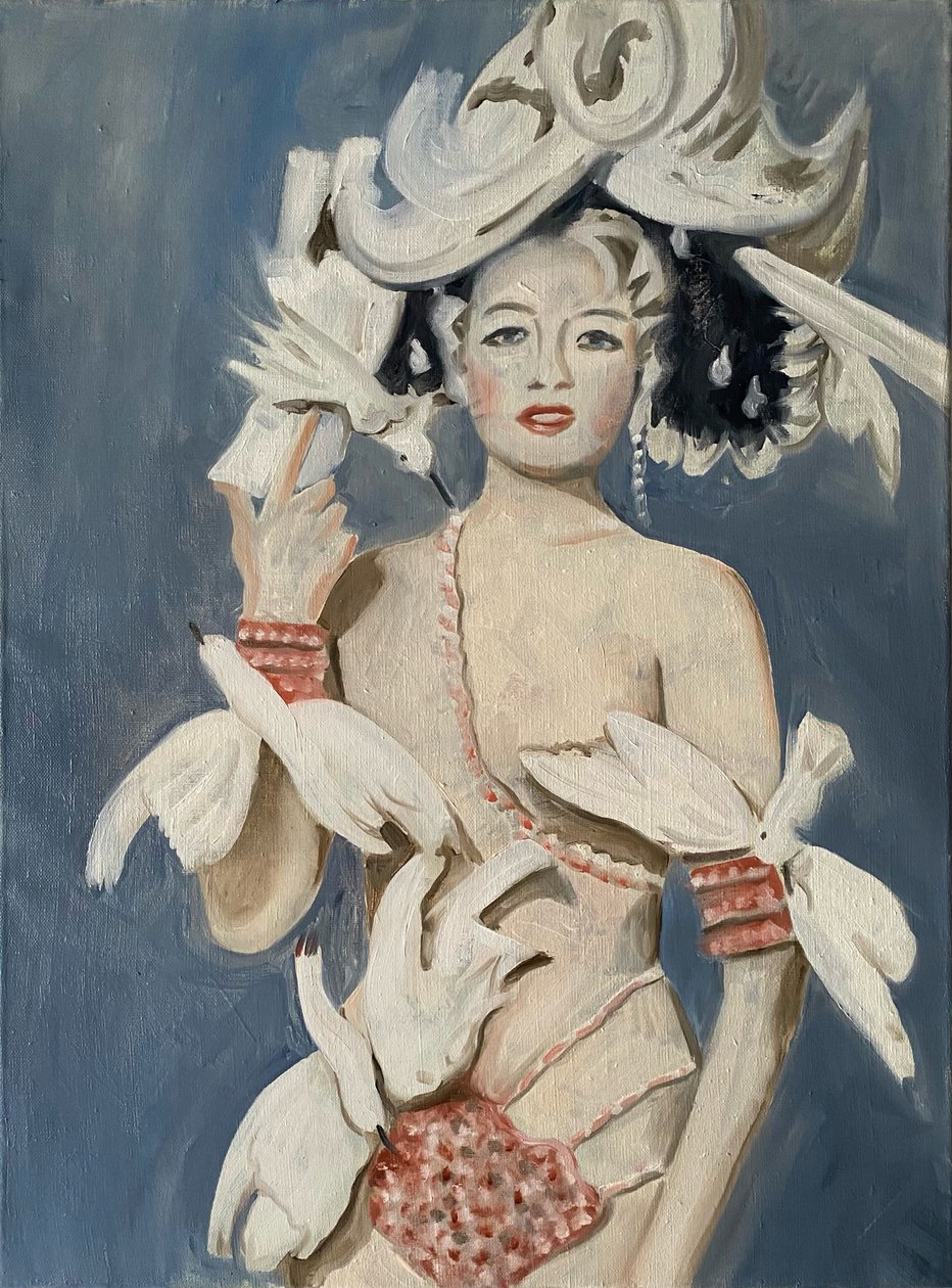 Showgirl, 2022 (olieverf op linnen) door Cathy Lomax