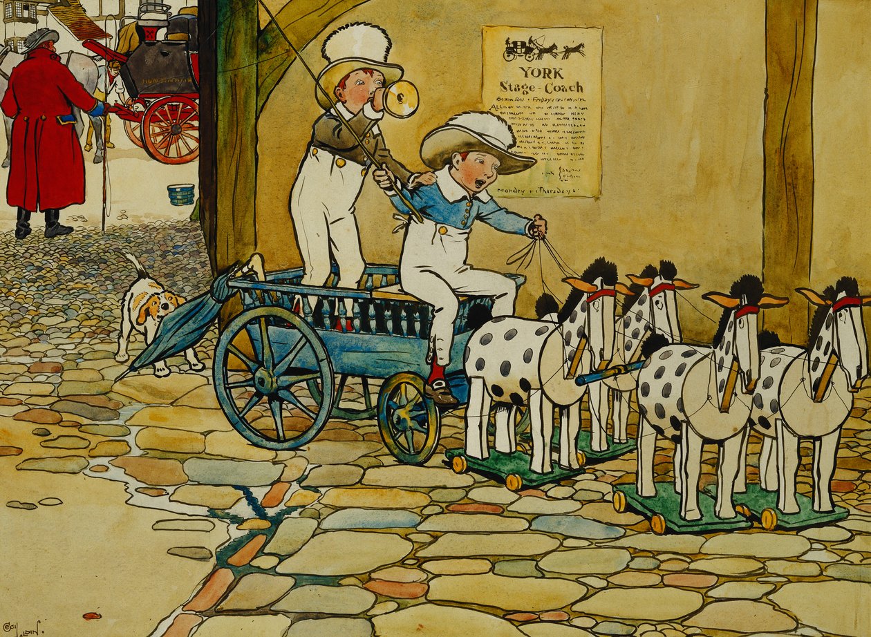 Chips van het oude blok; De York Stage Coach door Cecil Charles Windsor Aldin