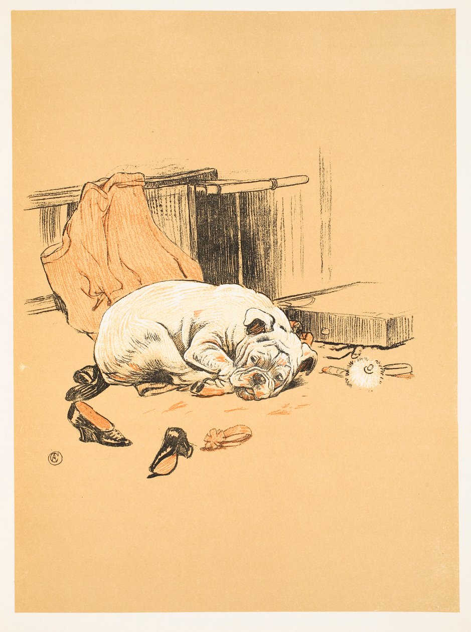 Teleurstelling bij het niet vinden van de Chocolade, uit A Gay Dog, Story of a Foolish Year Aldin, Cecil Charles Windsor (1870-1935), uitgegeven door William Heineman, 1905. 1e Editie, Illustratie door Cecil Charles Windsor Aldin