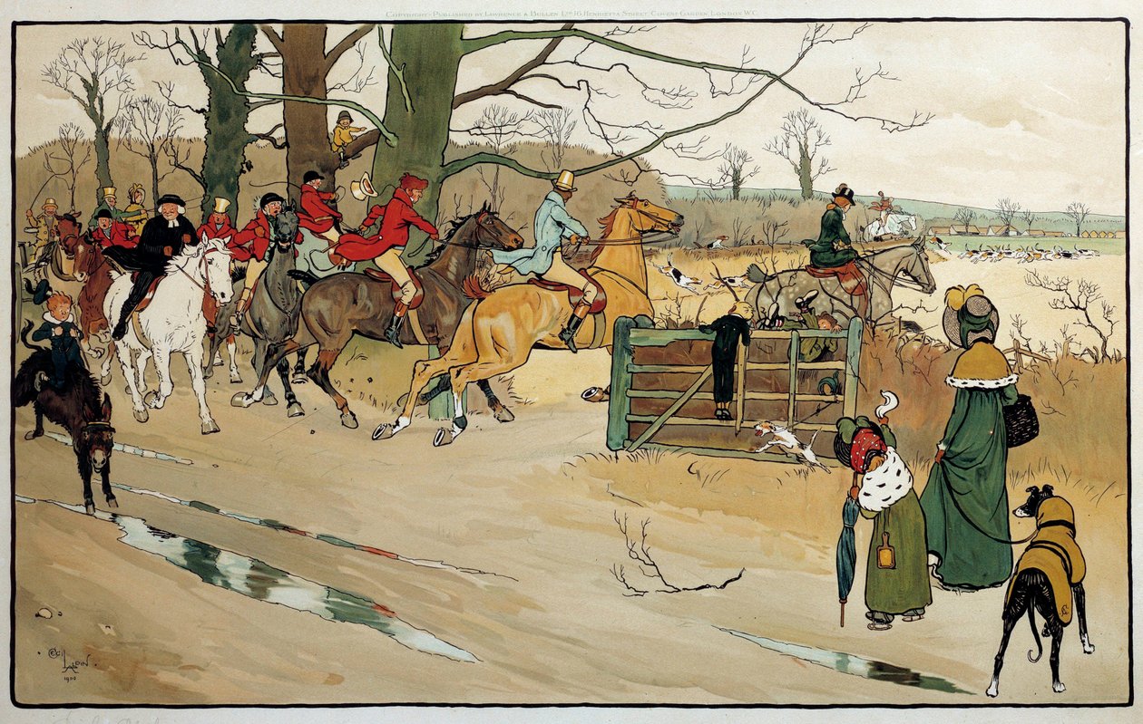 Gravure door Cecil Aldin, Engeland. Coll. Part door Cecil Charles Windsor Aldin