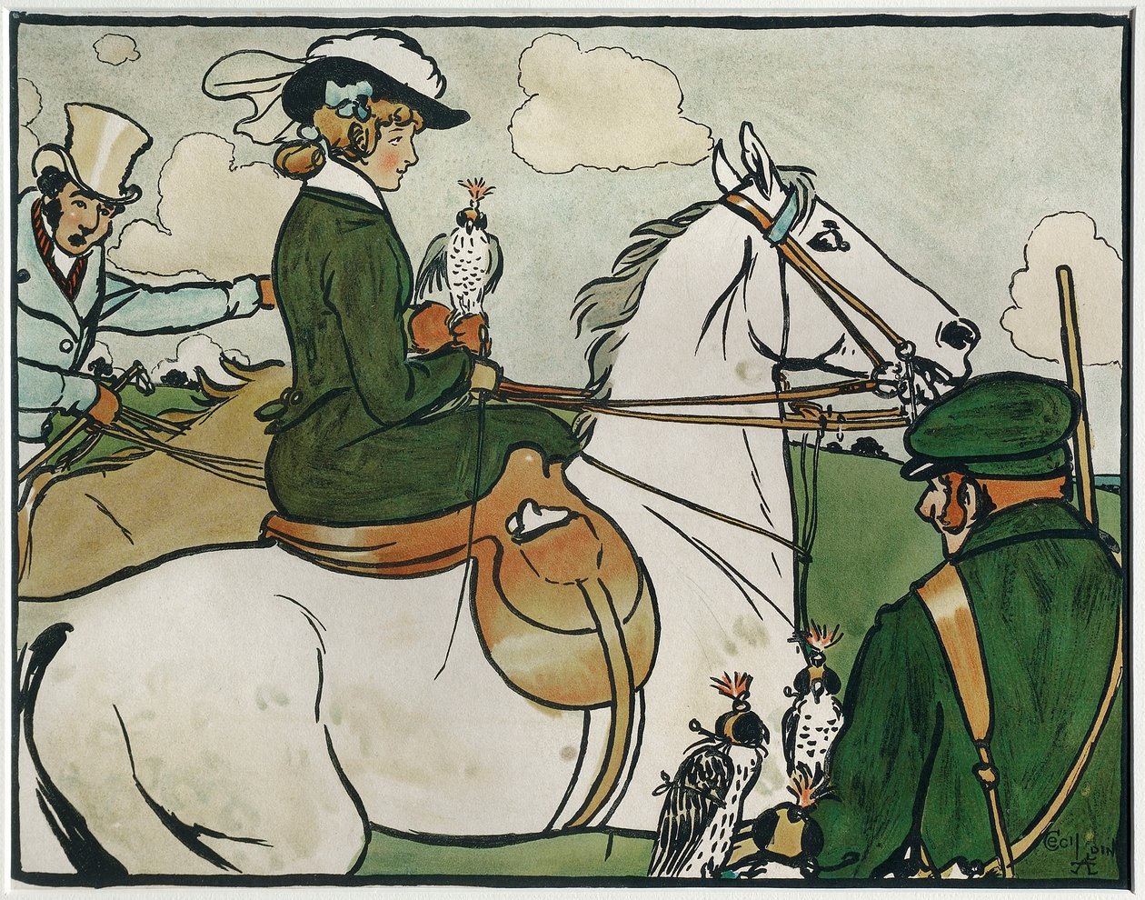 Oude Engelse sporten en spellen: Valkenjacht door Cecil Charles Windsor Aldin