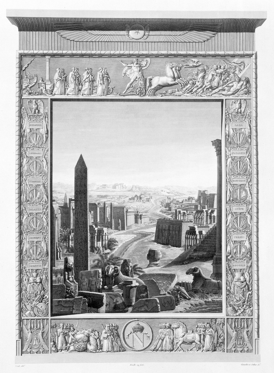 Frontispice van Deel 1 van de `Beschrijving van Egypte`, gegraveerd door Girardet en Sellier, en gepubliceerd in opdracht van Napoleon door Cecile