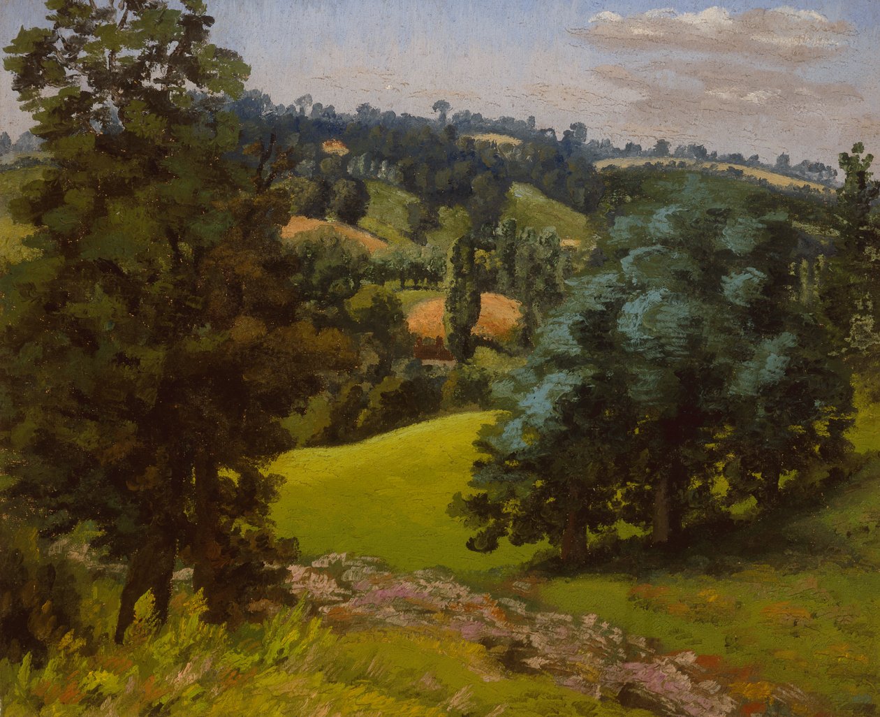 Landschap bij Hadleigh (olieverf op doek) door Cedric Morris