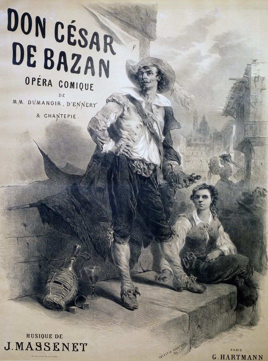 Poster voor Don Cesar de Bazan, komische opera, libretto door Philippe-Francois Dumanoir, Adolphe-Philippe D