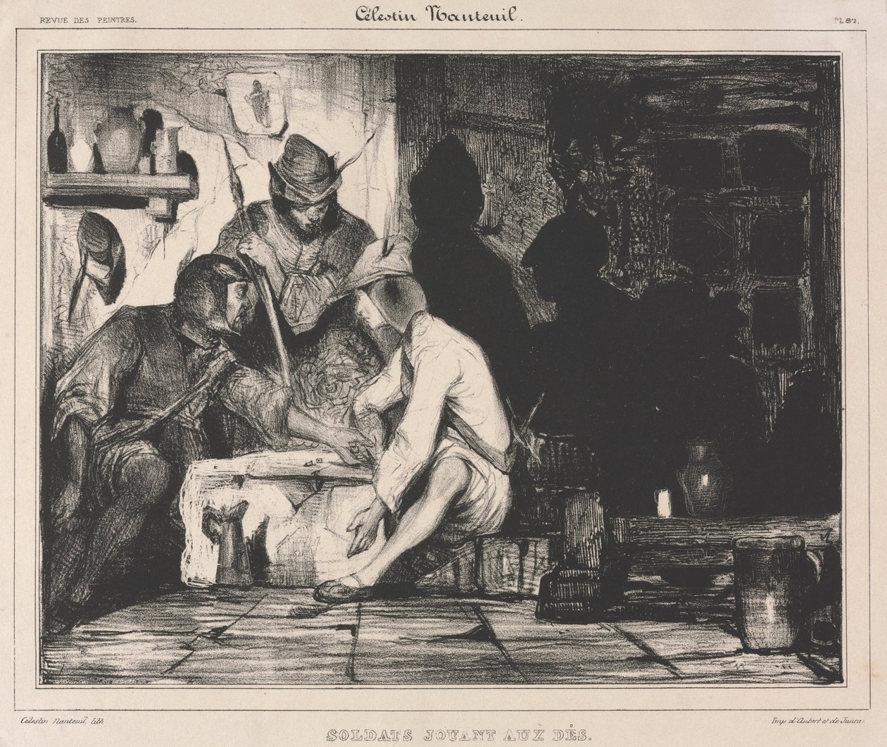 Soldaten die Dobbelstenen Spelen, 1900s door Celestin Francois Nanteuil