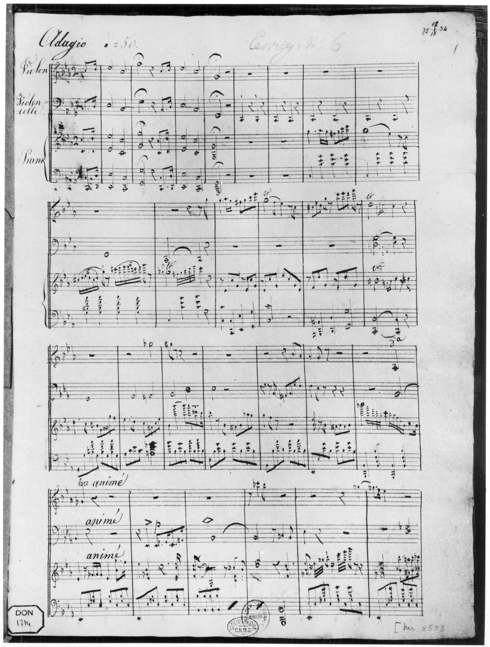 Partituur voor trio voor piano, viool en cello door Cesar Franck