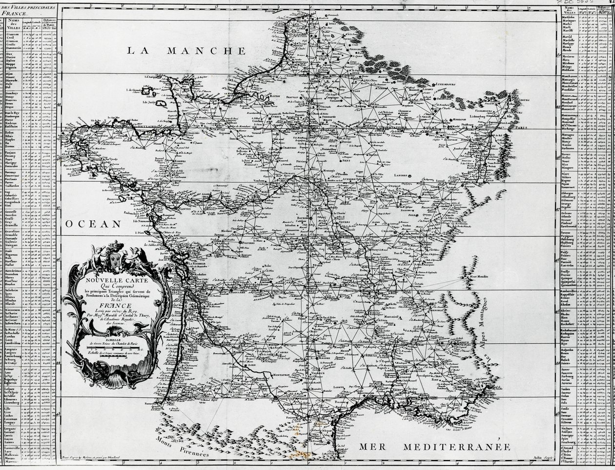 Kaart van Frankrijk, door Giovanni Domenico Maraldi (1709-1788) en Cesar-Francois Cassini de Thury of Cassini III (1714-1784), Frankrijk door Cesar Francois Cassini de Thury
