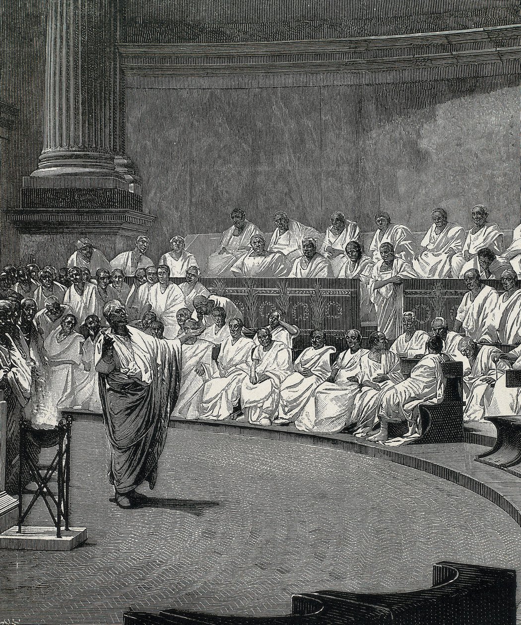 Cicero beschuldigt de samenzweerder Catilina (gravure) door Cesare (after) Maccari