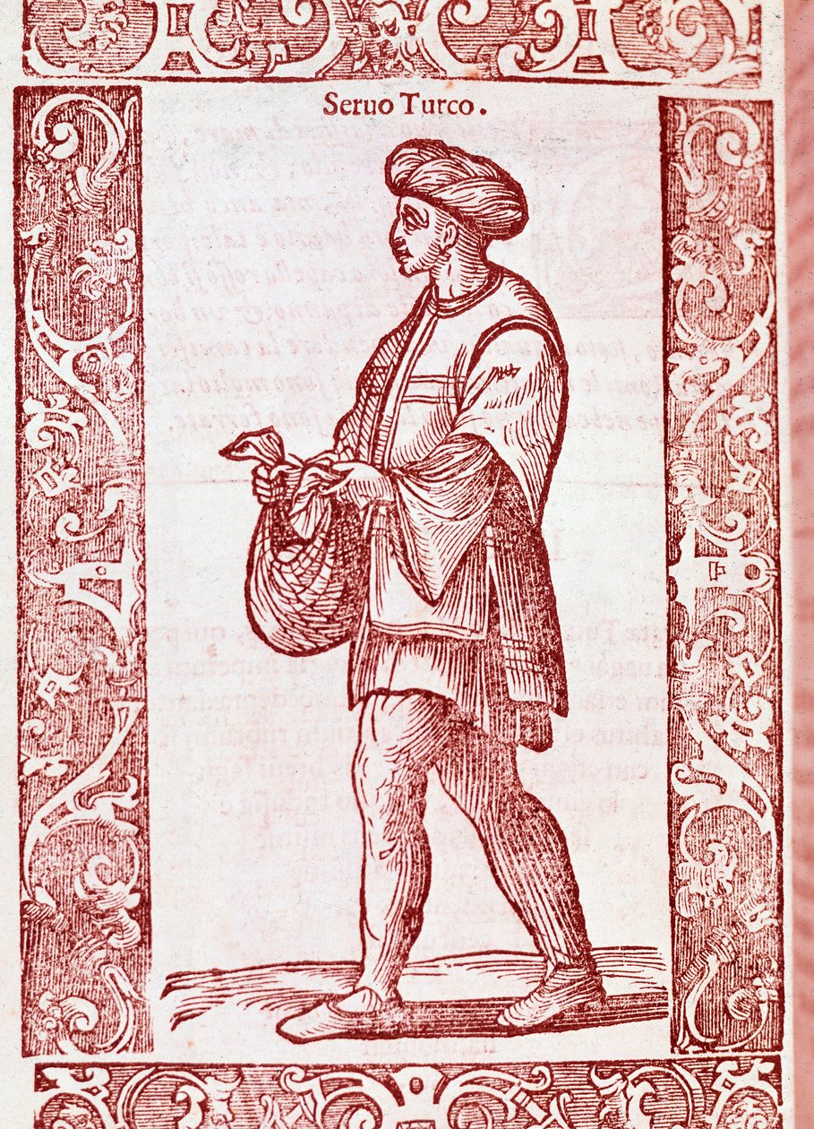"Turkse slaafkostuum" uit "Degli habiti antichi e moderni" 1590 (gravure) door Cesare (after) Vecellio
