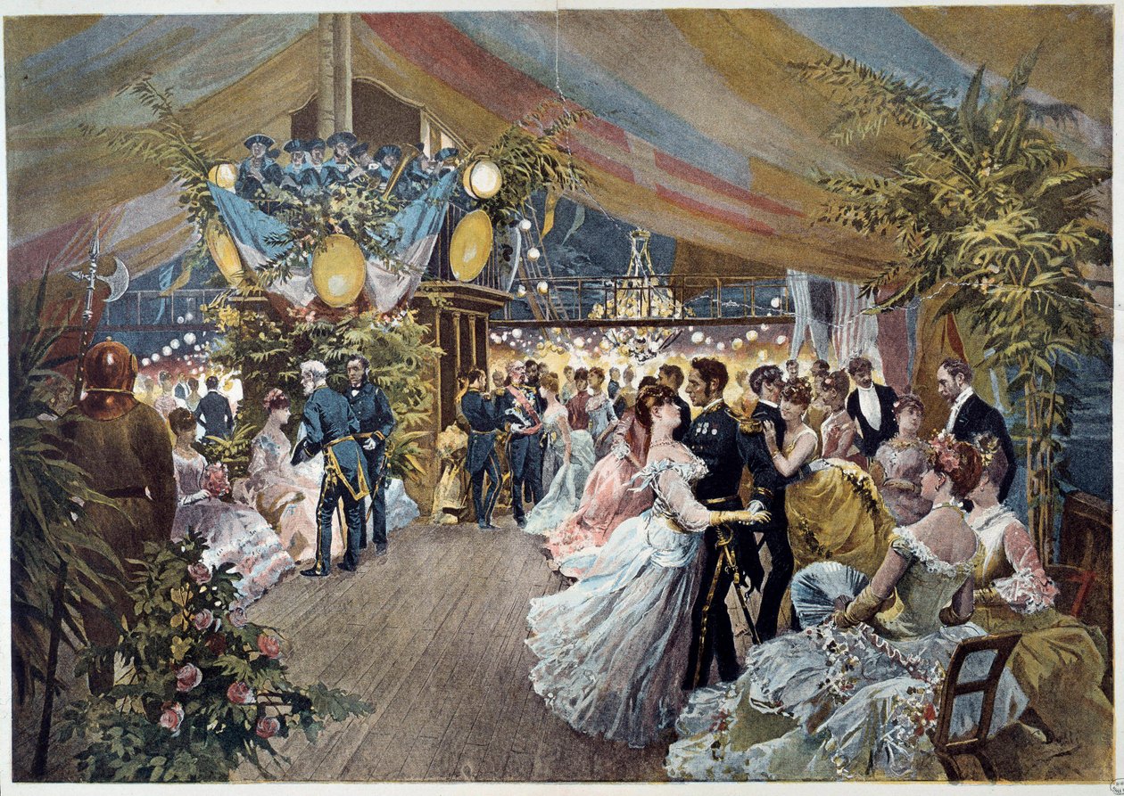 Een bal aan boord van een lijnschip. Illustratie door Cesare Detti (1847-1914) 19e eeuw Parijs, Musee Carnavalet door Cesare Auguste Detti
