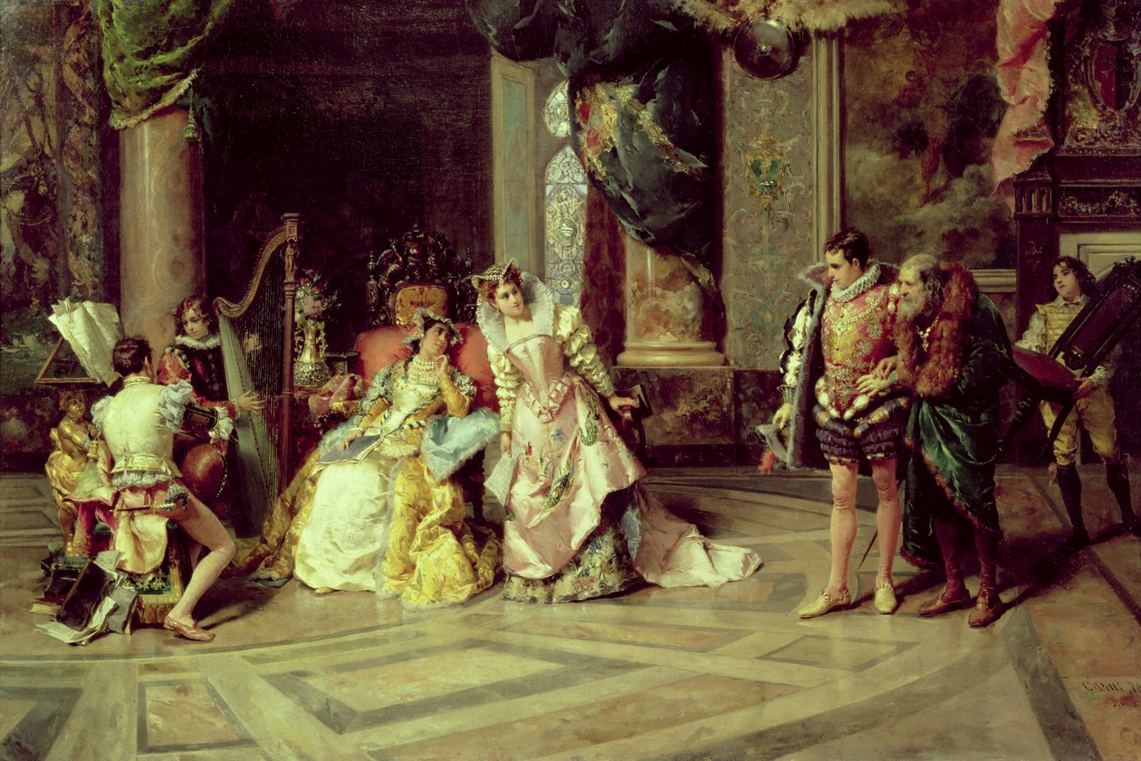 Galileo aan het Hof van Isabella, 1878 door Cesare Auguste Detti