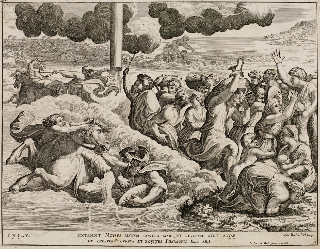 De Israëlieten steken de Rode Zee over naar fresco van Raphael door Cesare Fantetti