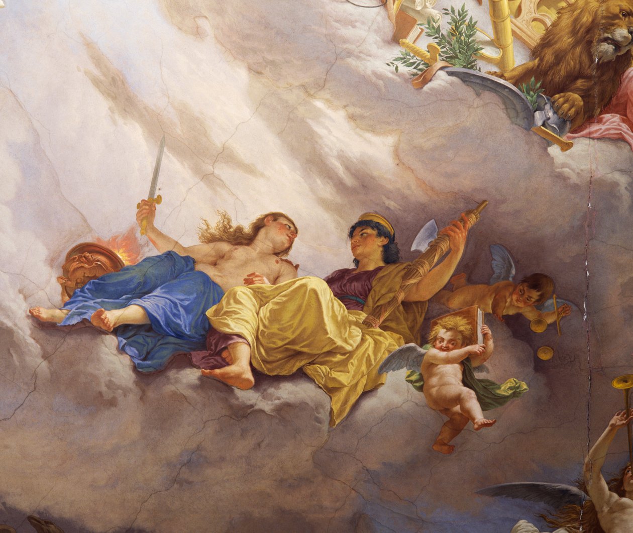 (detail) Allegorie van Italië, fresco door Cesare Mariani, plafond, Zaal van de Meerderheid, Palazzo delle Finanze, Rome door Cesare Mariani