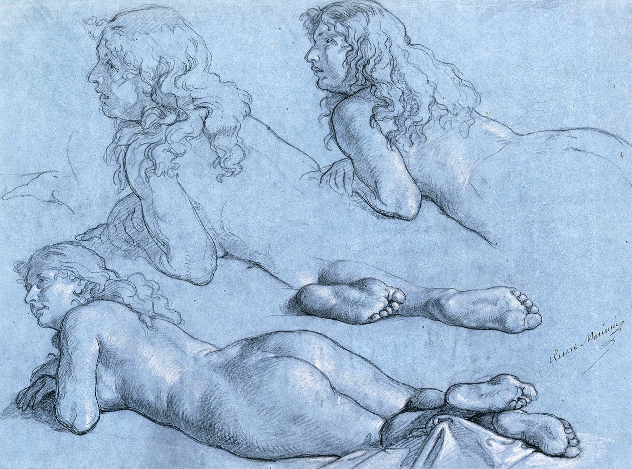 Studies van een liggende naakte vrouw, gezien van achteren door Cesare Mariani