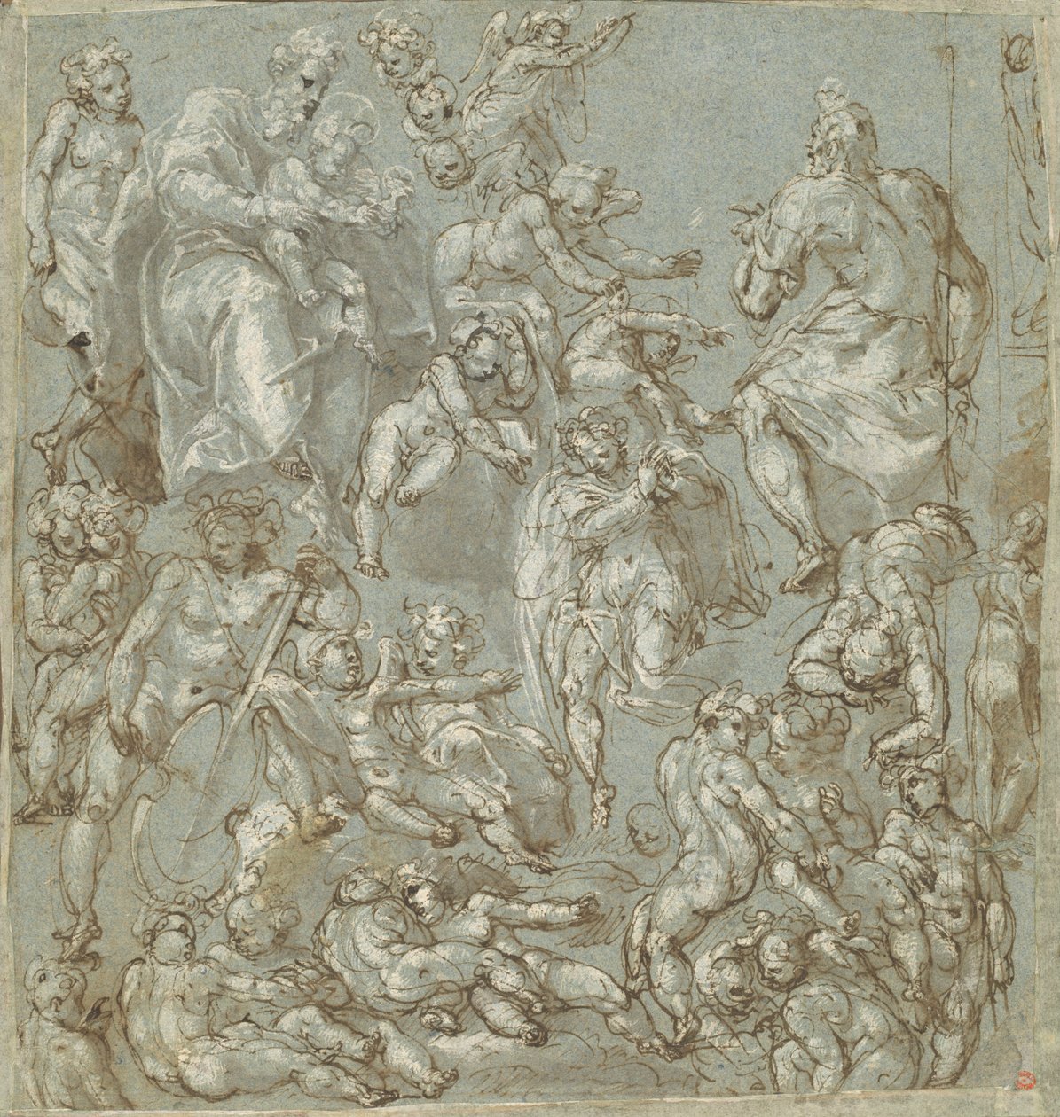 Sint Jozef en het Christuskind met Engelen en Putti door Cesare Pollini