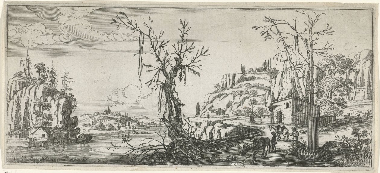 Landschap met reizigers met pakezels door Chaerles de Hooch