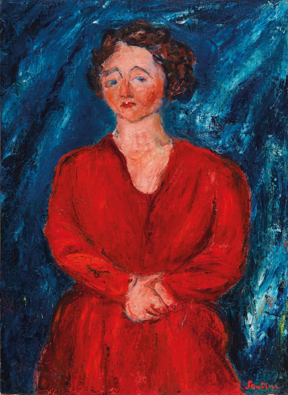 La Femme en rouge au fond bleu, ca. 1928 door Chaim Soutine