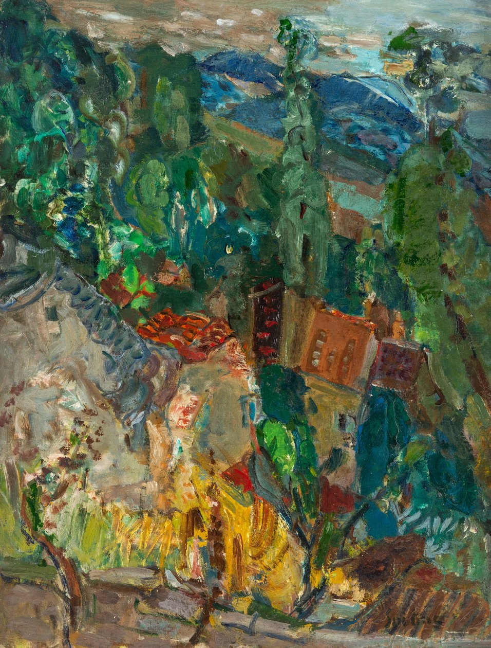 Stadsgezicht met cipressen, Zuid-Frankrijk door Chaim Soutine