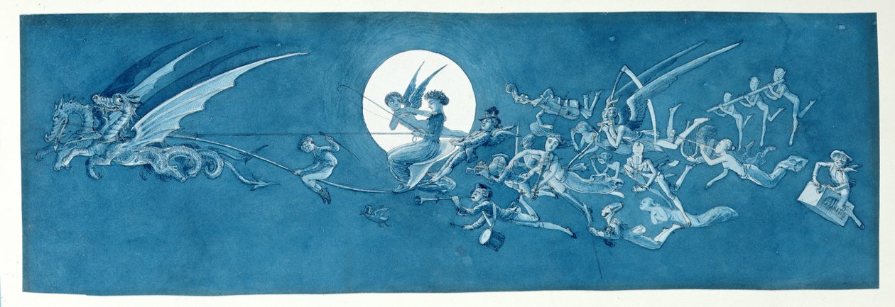 De drakenkoets en feeënminstrelen kruisen de maan door Charles Altamont Doyle