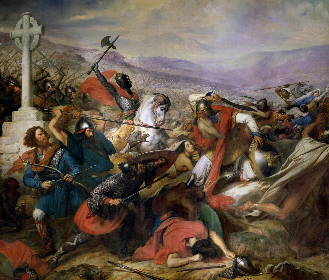 De Slag bij Poitiers, 25 oktober 732, gewonnen door Karel Martel, 1837 door Carl von Steuben