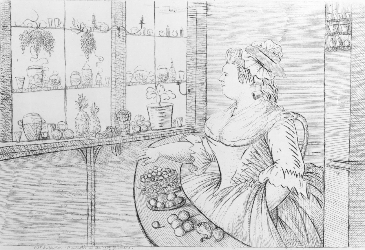 Mevrouw Weltje in haar Winkel in Pall Mall, 1783 door Charles Bretherton