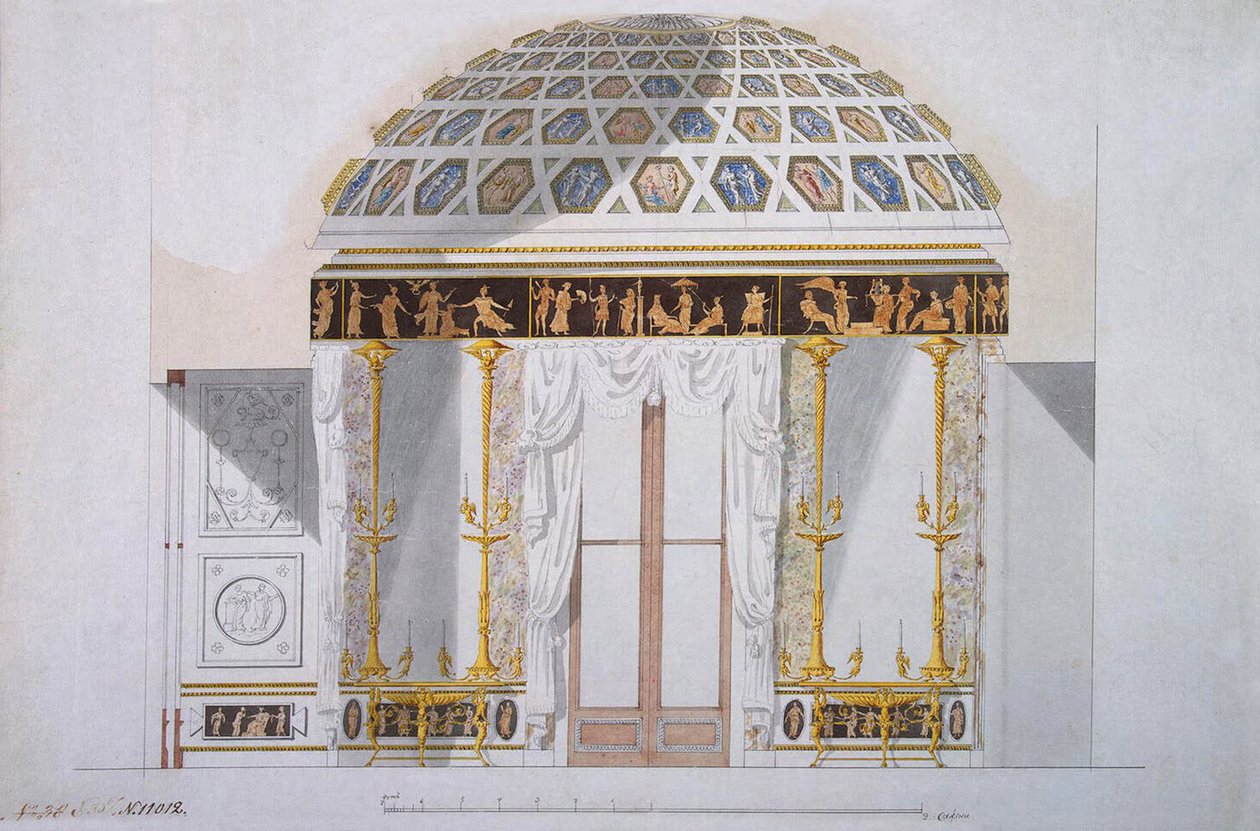 Ontwerp voor de Jaspiskast in het Agaatpaviljoen in Tsarskoye Selo, c.1780 door Charles Cameron