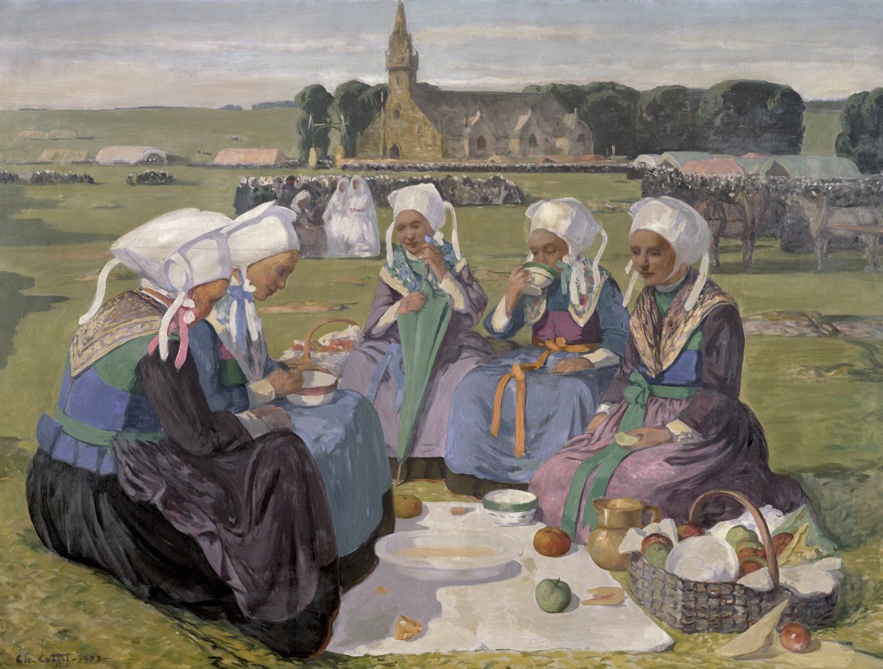 Vrouwen van Plougastel bij de Pardon van Notre-Dame de la Palud, 1903 door Charles Cottet