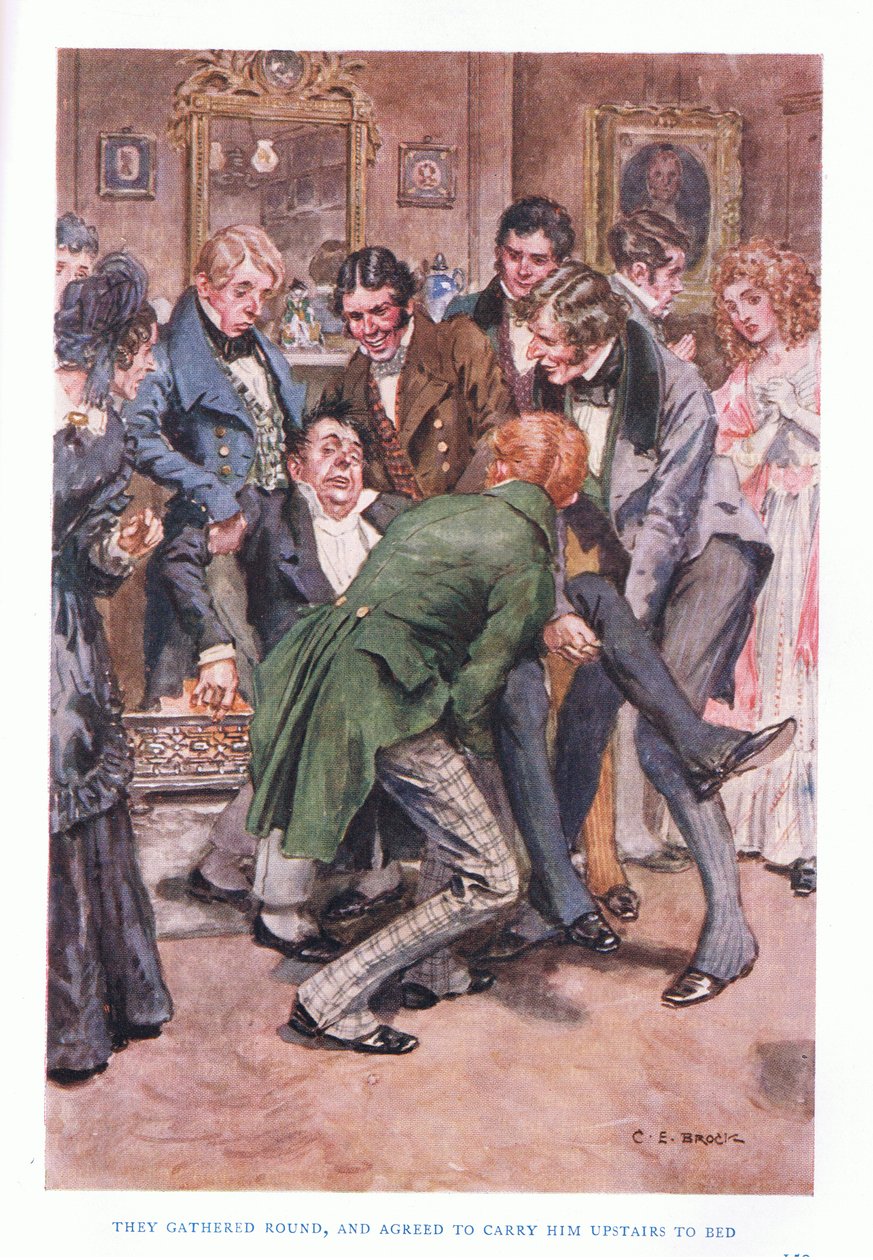 Ze verzamelden zich en besloten hem naar boven te dragen naar bed door Charles Edmund Brock