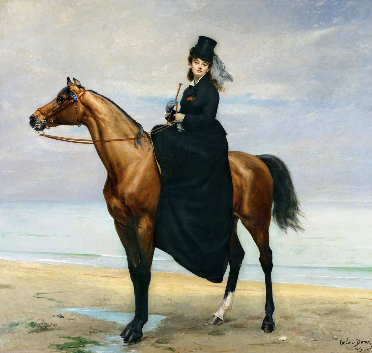 Ruiterportret van Mademoiselle Croizette, 1873 door Charles Emile Auguste Carolus Duran