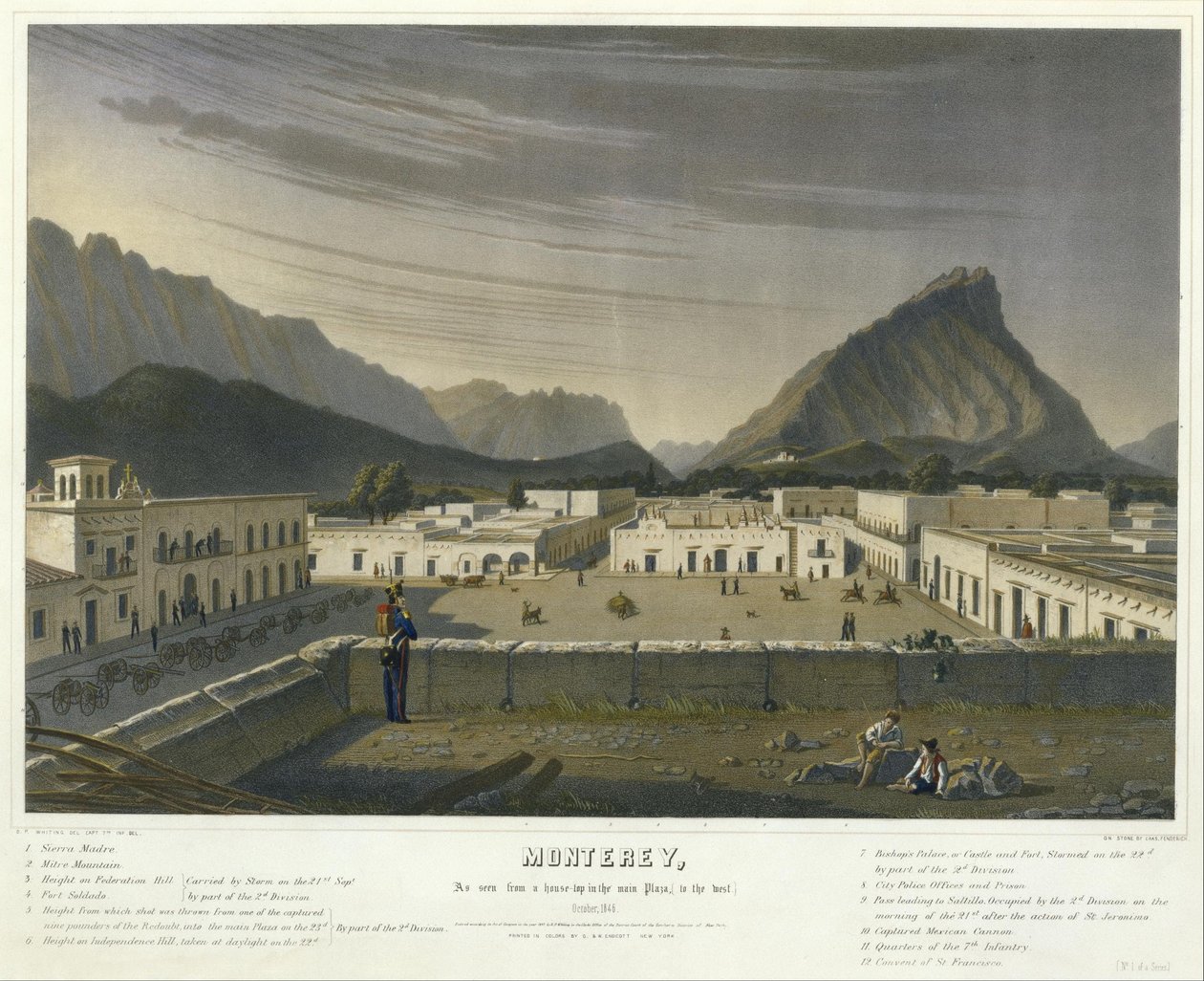 Monterey, gezien vanaf een dak in het hoofdplein, (naar het Westen) Oktober, 1846... (Nr. 1 van een Serie) door Charles Fendrich