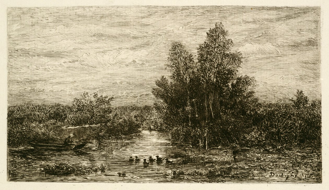Visser op Rivier met Eenden, 1878 door Charles Francois Daubigny
