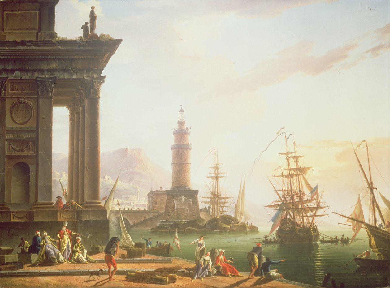 Een mediterrane havenscène, 1752 door Charles Francois Lacroix de Marseille