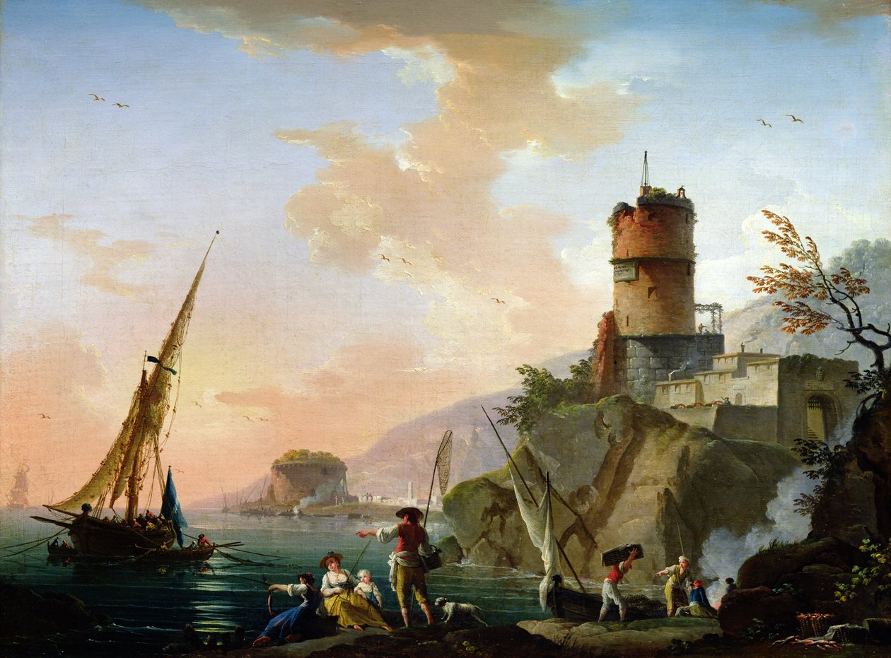 Uitzicht op een mediterrane haven door Charles Francois Lacroix de Marseille