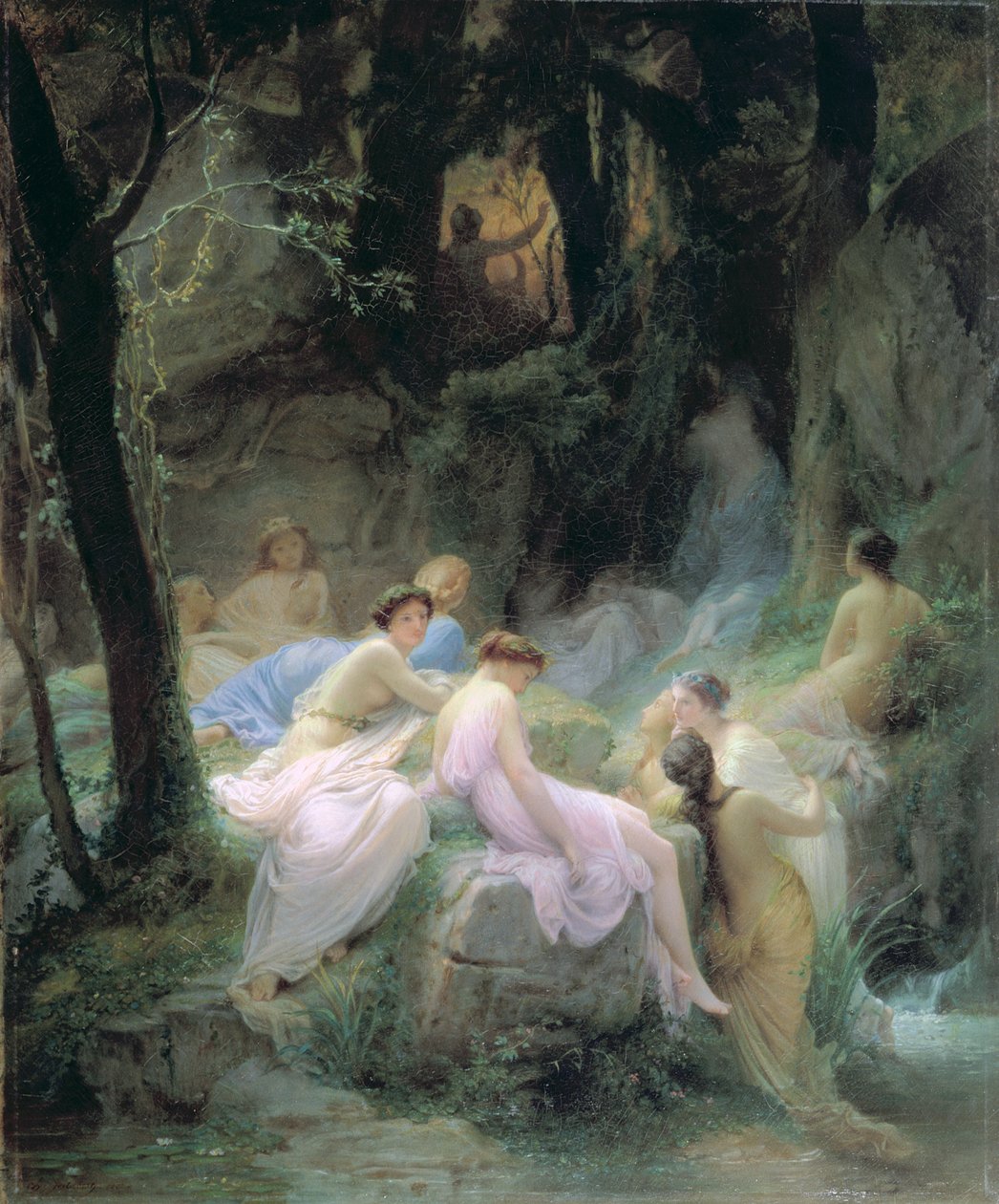 Nimfen luisteren naar de liederen van Orpheus door Charles François Jalabert