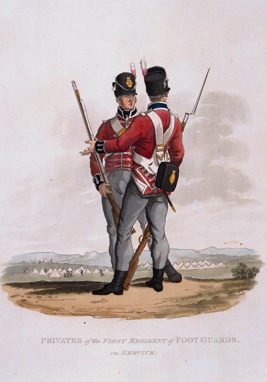Soldaten van het Eerste Regiment Voetwachten in dienst, uit 