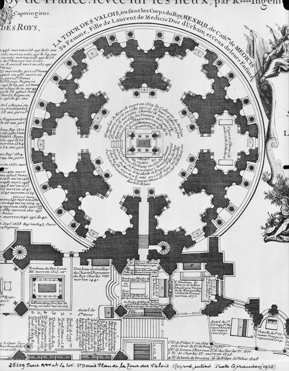Basiliek Saint-Denis, plan van de Valois Toren, 1705 door Charles Inselin