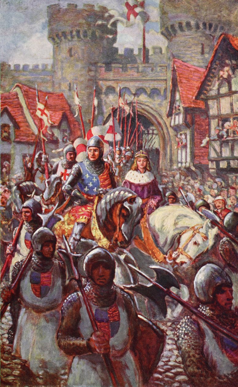 Edward V rijdt Londen binnen met hertog Richard, 1483, illustratie uit 
