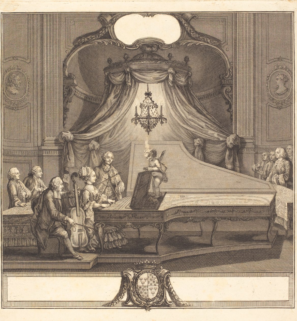 Le concert mecanique, gravure door Joseph de Longueil, 1769 door Charles Joseph Dominique Eisen