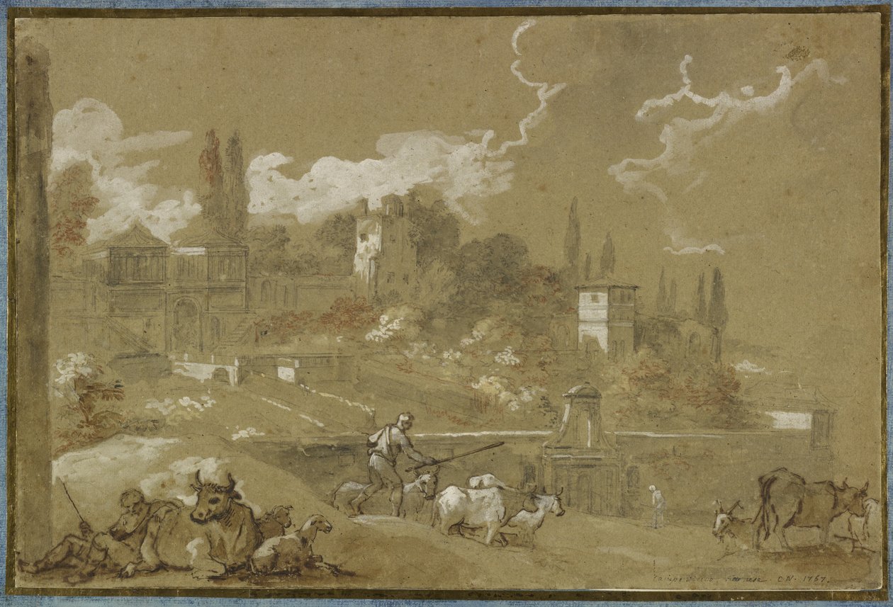 Uitzicht op Campo Vacino, Rome, 1767 door Charles Joseph Natoire